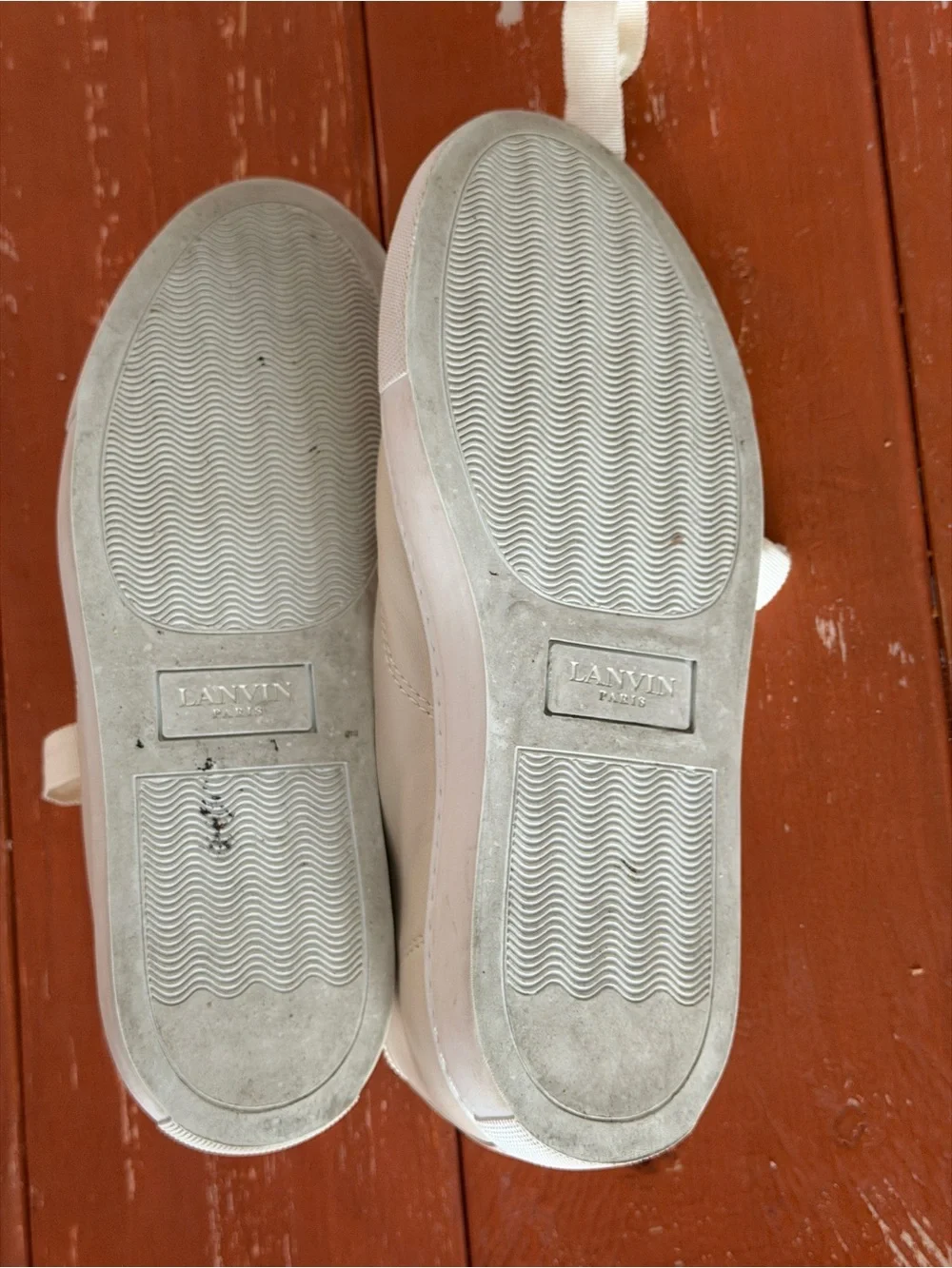 Lanvin Paris Sneaker Goatskin Lambskin Patent Smooth Leather White Cream